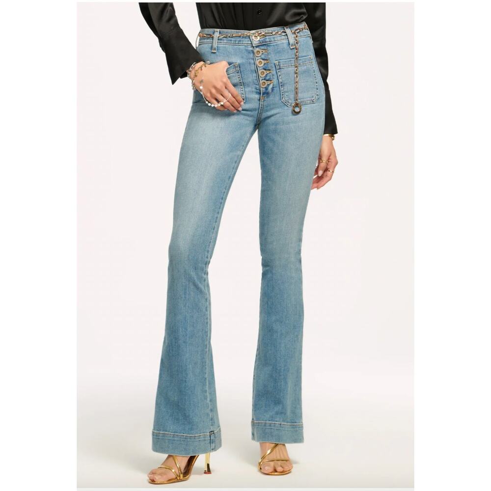 Ramy Brook Cindy High Rise Flare Jean Sohwa Light Wash Blue Button Fly Size 31